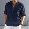 Männer Sommer Hemd Lange Ärmel Einfarbig Stehen Kragen Lose Pullover Täglichen Tragen Lässige Tasten Plus Größe Männer Top Männer kleidung
