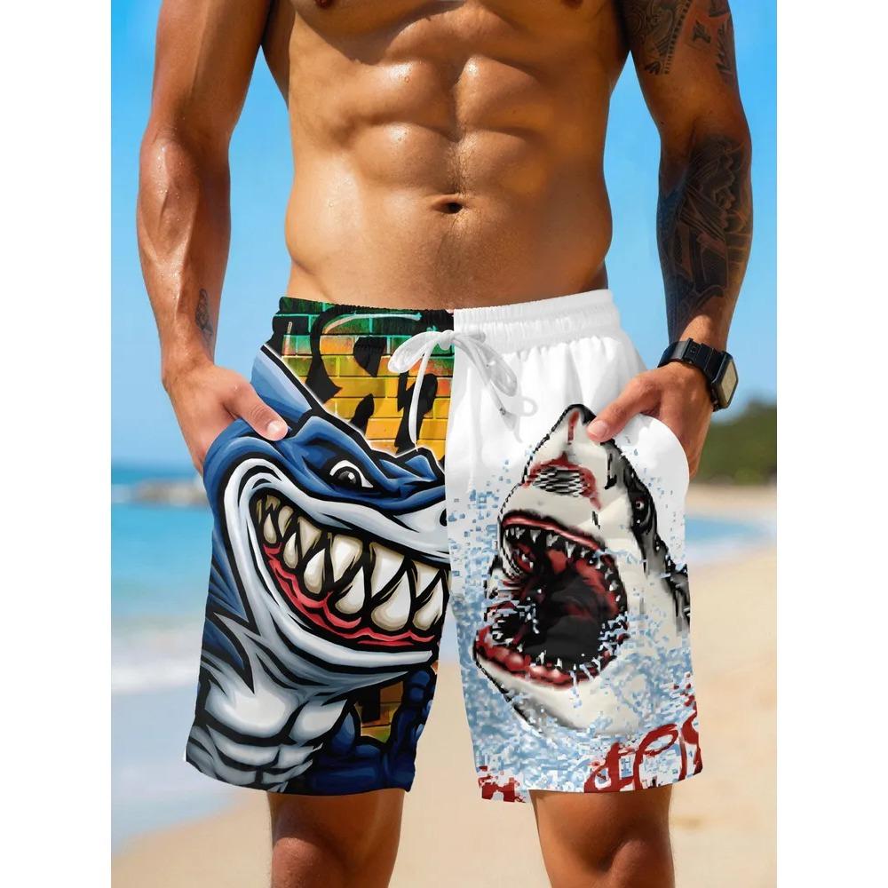 Creative Colorful Summer Leisure Holiday Cool Daily Versatile Shorts Fashionable Comfortable Plus Size Drawstring Loose Men Animal 3D Shorts