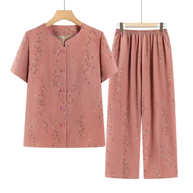 Elderly Women's Summer Floral Two-Piece Set