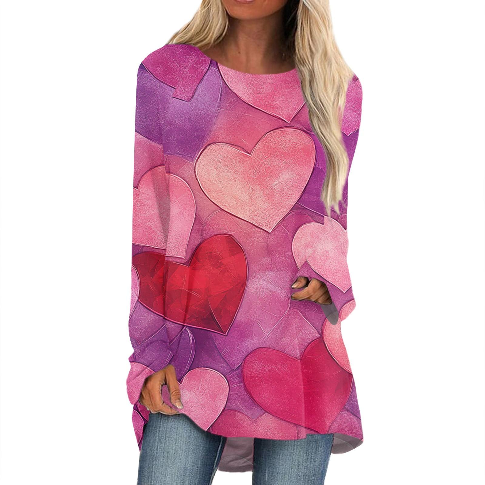 

Женская мода повседневная блузка с длинным рукавом и принтом «Любовь ко Дню святого Валентина», круглый вырез, пуловер XXXL белый