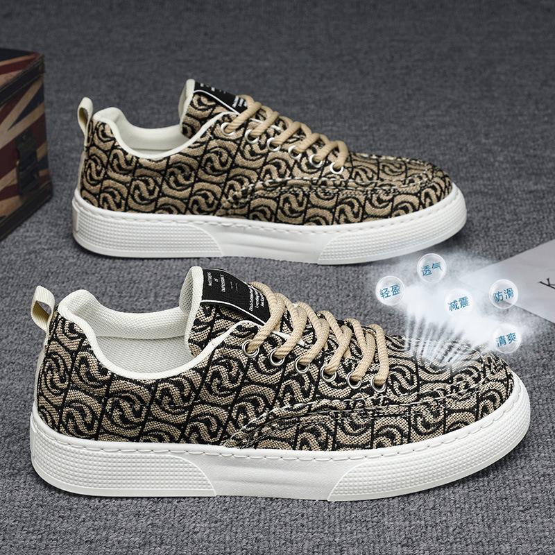 

Мужские туфли из парусины с низким верхом, лето 2025, новые нишевые туфли с низким верхом и принтом, мужская обувь на платформе для спорта и отдыха, модная обувь 39
