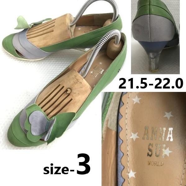 

USED/ANNASUI Made in Japan Leather Pumps 3 Women’s 21.5-22.0 Green Removable Butterfly High Heels Shoes