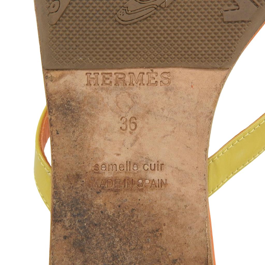 Great HERMES Sandals Orange Light Blue Yellow leather Women 36 Used