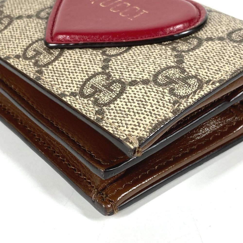 Gucci 648848 Heart Logo Compact Wallet Folded Wallet GG Supreme Canvas Beige/Red