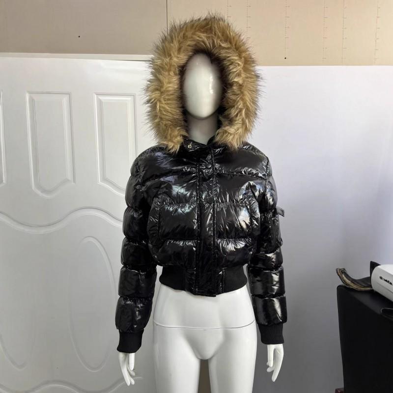 Womens Winter Puffer Jacket With Faux Fur Collar Hooded Short Down Alternative Coat Loose Fit Street Style