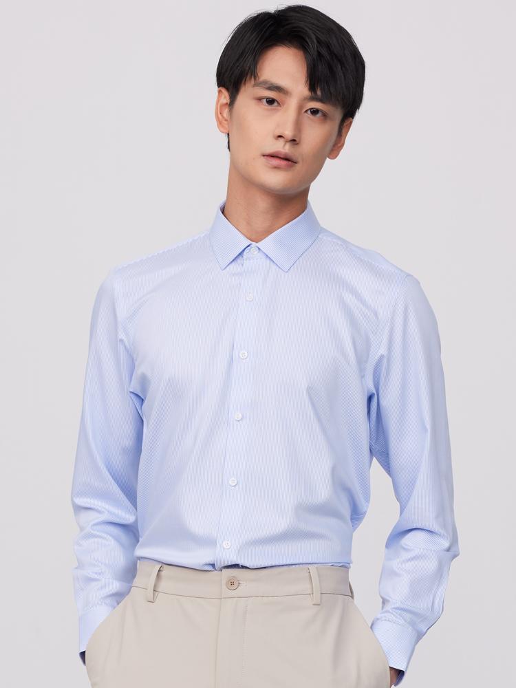 

Мужские классические рубашки в тонкую полоску с легким эластичным покрытием без глажки, удобные топы стандартной посадки из бамбукового волокна с длинными рукавами, рубашка