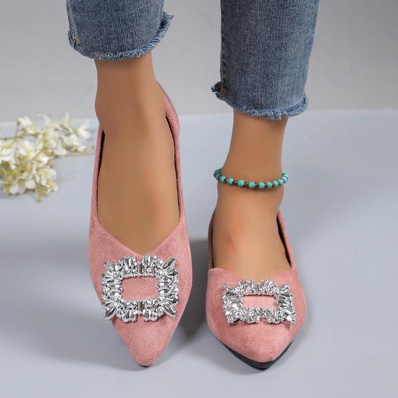 Pointed flat bottom shallow mouth single shoes women's summer new bridal shoes rhinestone comfortable black versatile work shoes