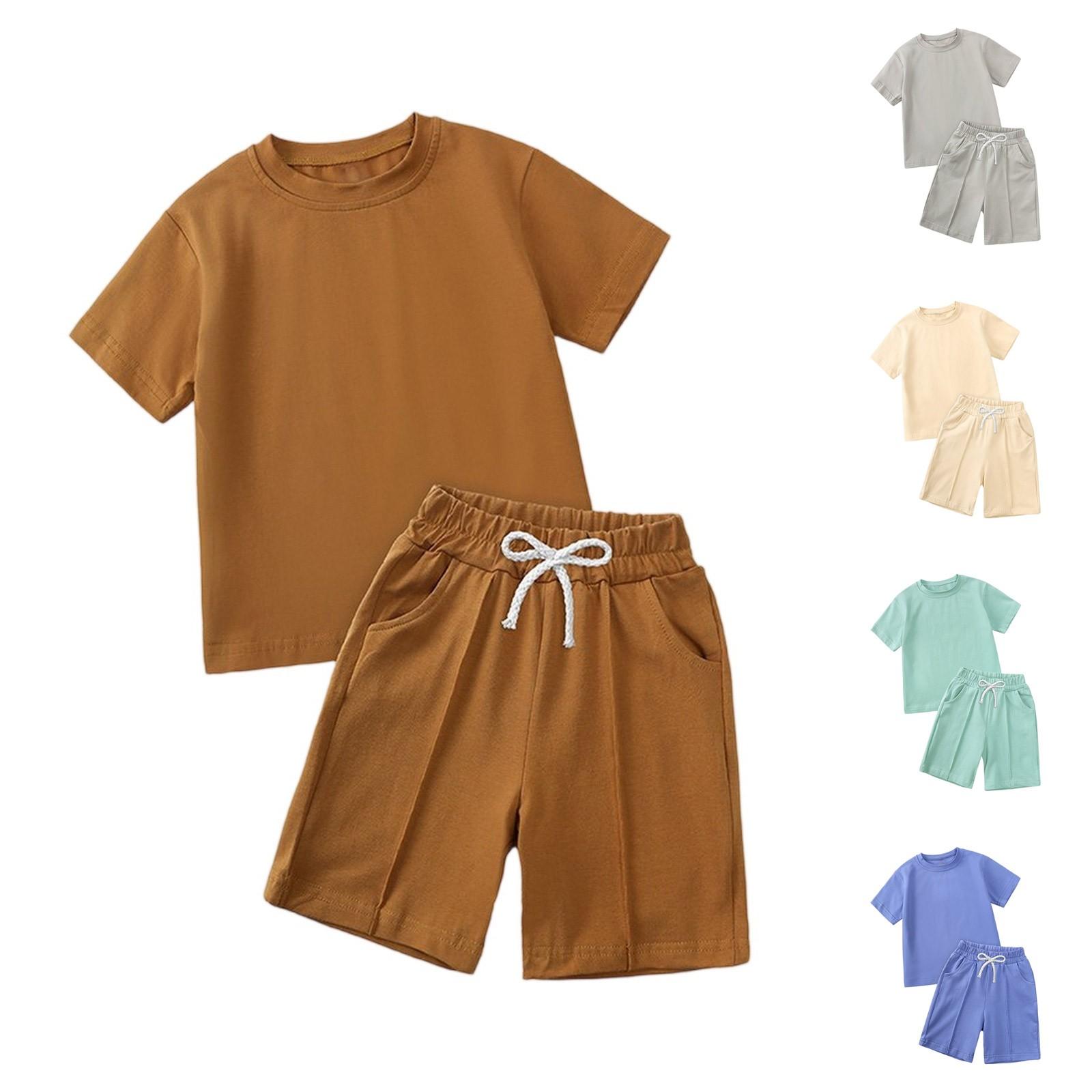 

Boys Short Sleeve & Shorts Set - Kids 2-Piece Summer Outfit 2 бежевий