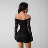 Spring New Style Lace One-line Collar Long-sleeved Slim Slimming Going Out Dress for Women