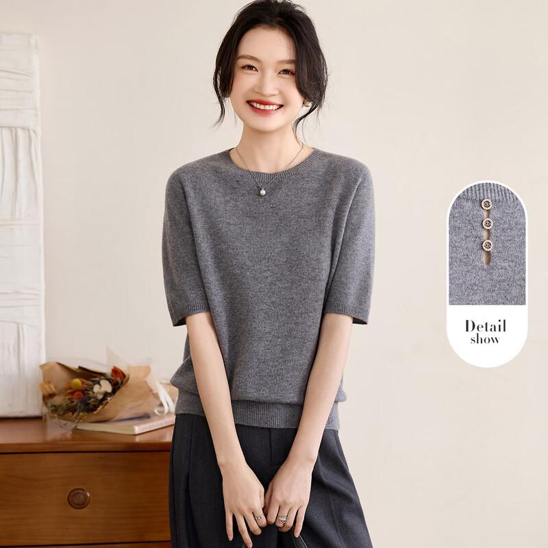 Srcr Women's Cashmere Blend Round Neck Mid-Sleeve Sweater