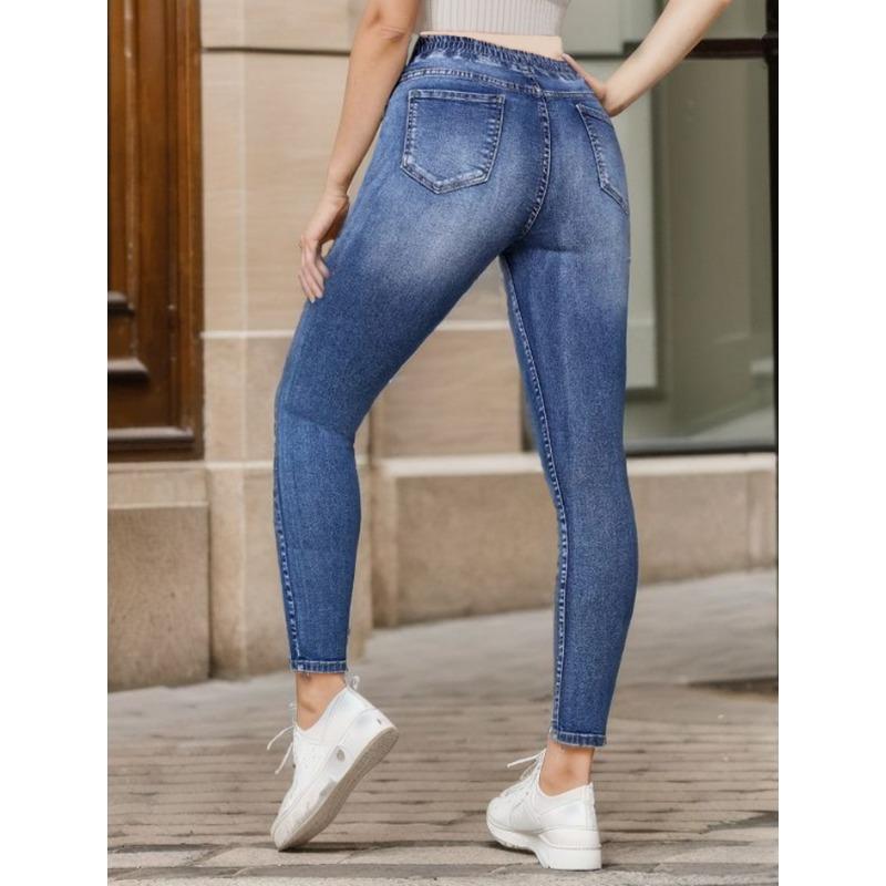 Jeans Elastic Waist Drawstring Stretch Jeans Woman