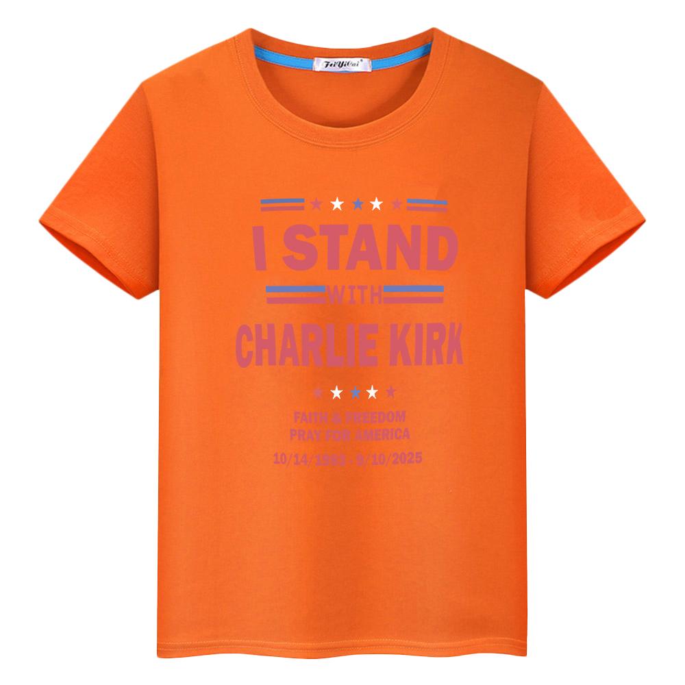 Charlie Kirk FREEDOM100%Cotton print Anime Short t shirt for kids boy 10year cartoon Tops Halloween Tees y2k kids clothes girls