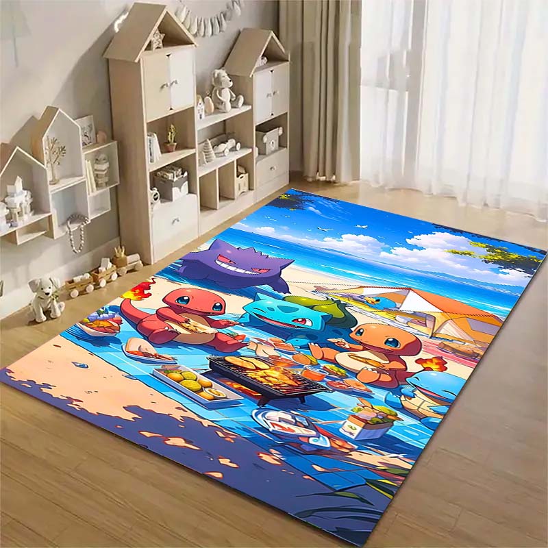 Pokémon-themed printed non-slip decorative rug, cute cartoon welcome mat, a great gift for friends and family.