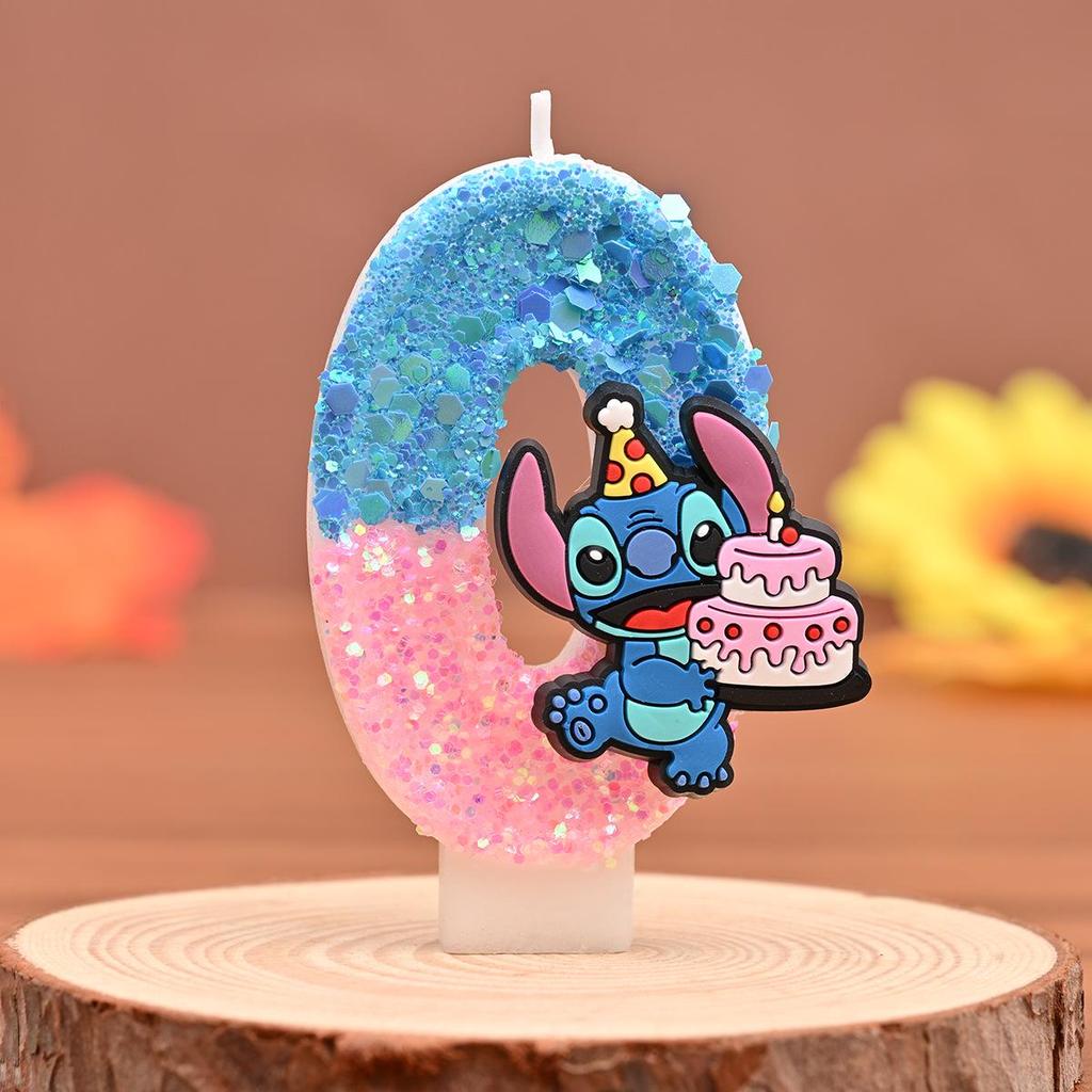 Stitch Prince Historical Candle Topper with Shiny Sequins - Birthday & Festival Style