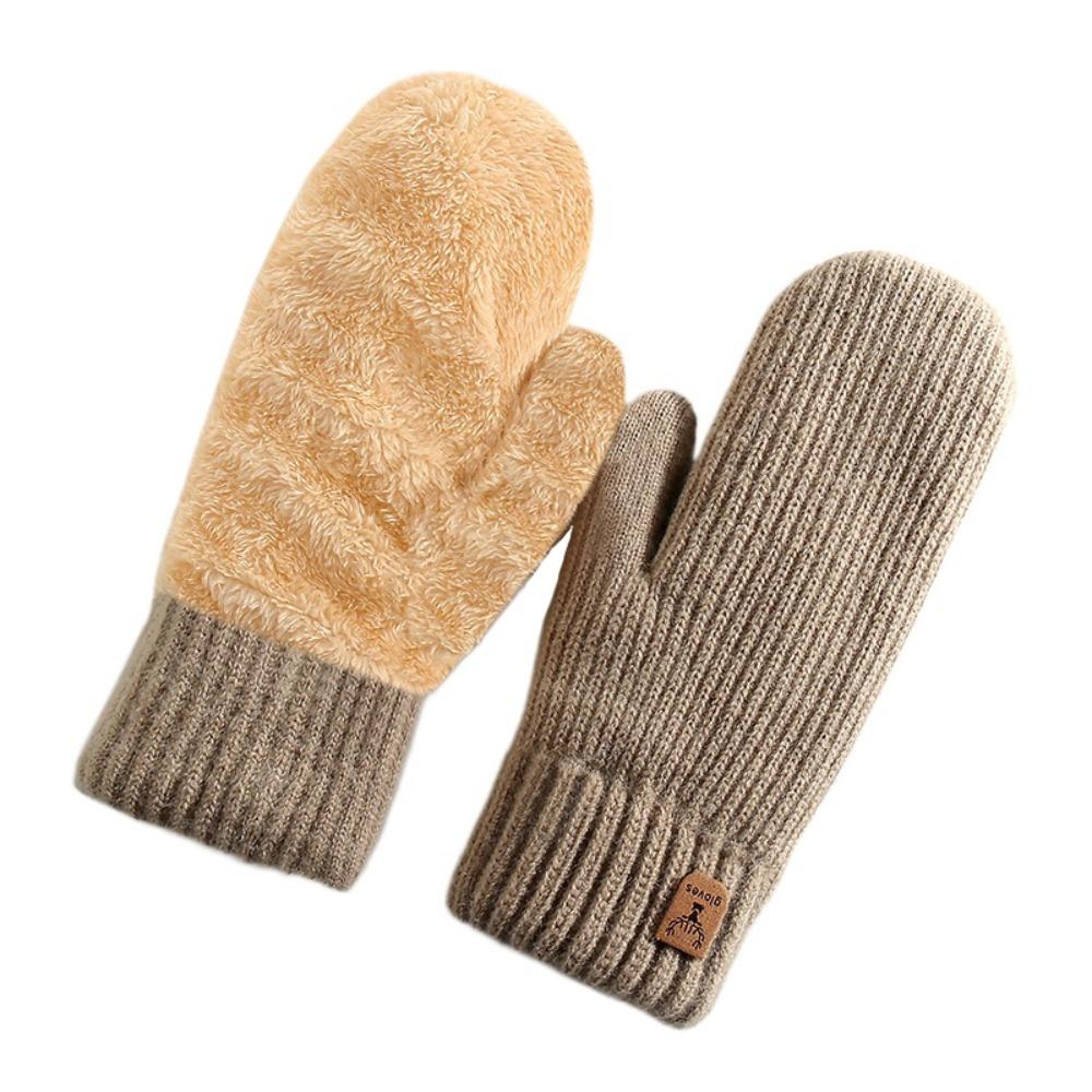 Plush Thickened Warm Finger Mittens Double Layer Warm Knitted Gloves Fashion Gloves Cold Outdoor