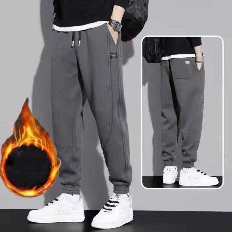 Men's Fall and Winter Drawstring Loose Casual Sweatpants Padded Warm Long Pants