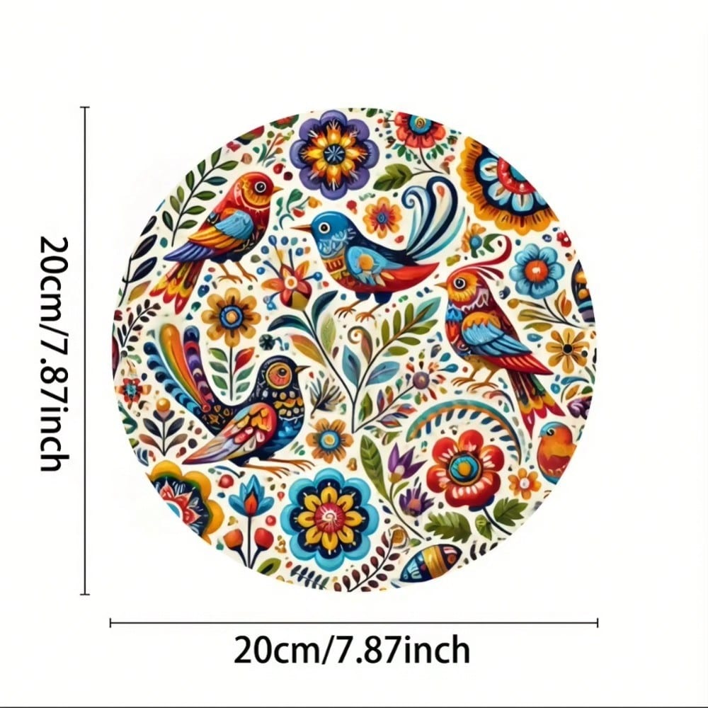 

Вінтажна кругла залізна настінна art 8x8 дюймів Мексиканський птах Квітка Кольоровий Домашній Декор Знак TYA23880-20X20CM різнокольоровий