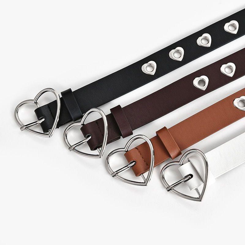 Elegant Pu Leather Women's Belt Unique Heart Design Fashionable And Trendy 106cm