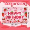 Strawberry Shortcake Happy Birthday Decorations Banner, Strawberry Themed Birthday Party Decoration Backdrop, Berry First Birthday Background Party