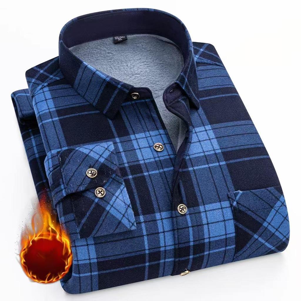 Moda Uomo Calde Camicie a Quadri a Maniche Lunghe Ispessite in Pile Doppio Lato Resistenti al Freddo Taglie Forti Casual Business Camicie a Quadri