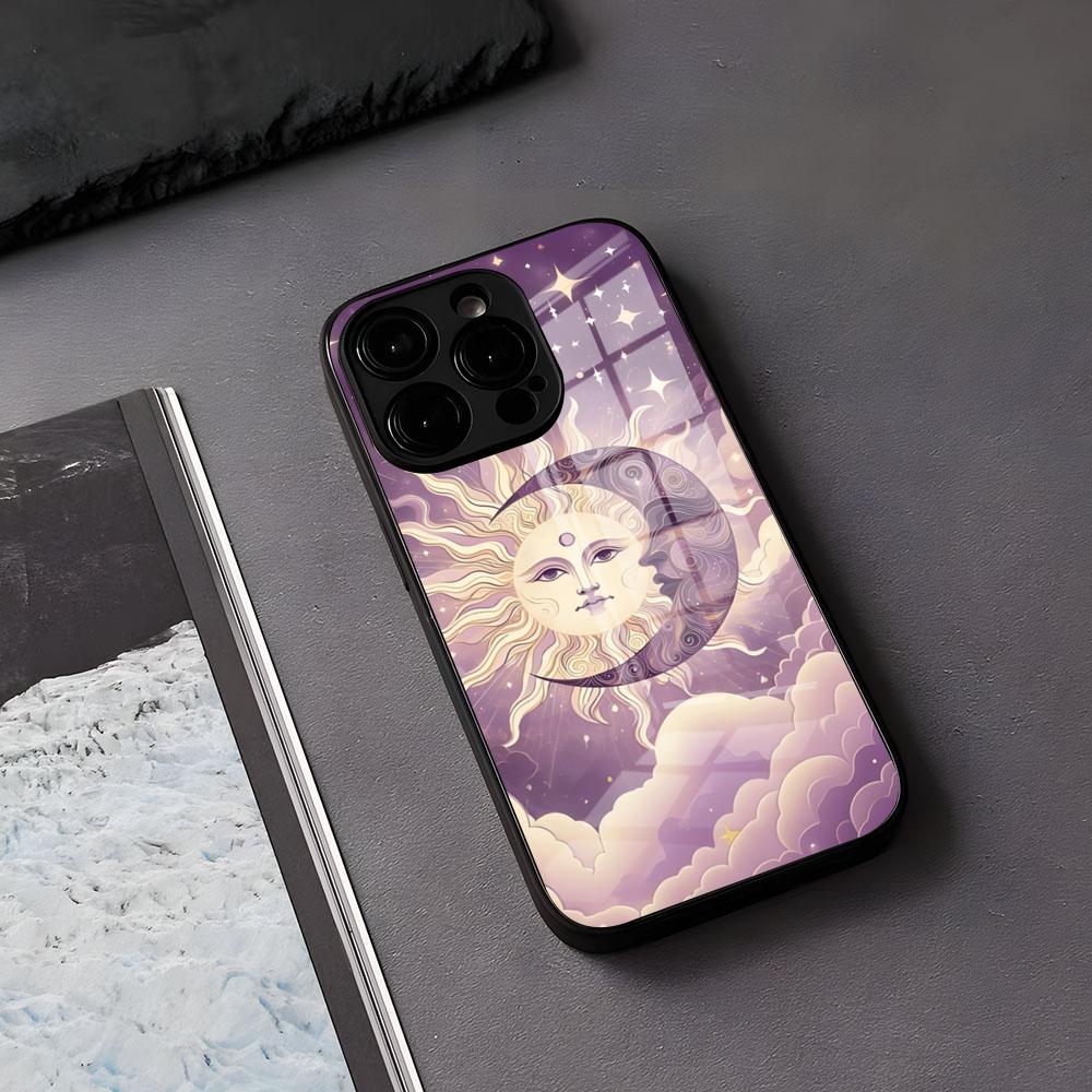 Yinuoda Funny Sun Moon Face Phone Case For IPhone 17 Air 16 E Pro Max 15 14 13 Mini 12 Pro 11 Max Plus Black Glass Cover