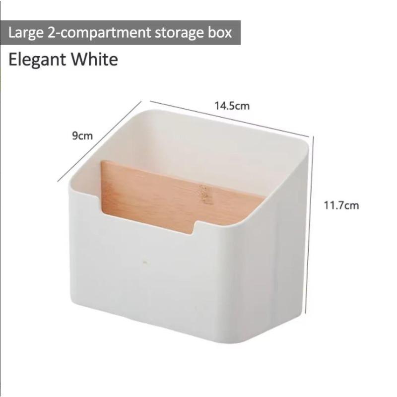 4-Compartment Bamboo And Wood Desktop Organizer - Removable Dividers for Makeup Brushes, Stationery, And Remote Controls