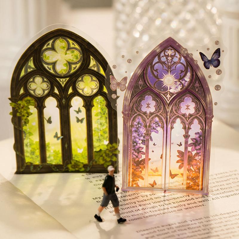 12Pcs/Pack Retro Gate Stickers Decorative Scrapbooking Collage Materials Vintage Gates Decals for Journal Craft Making