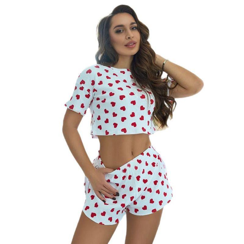 Leisure Wear Pajamas European and American Spring and Summer Love Print Short sleeve Shorts Two-piece Set Homewear Pajamas