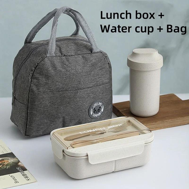 JUSTINLAU Wheat Straw Lunch Box Portable Bento Box Soup Cup with Spoon Fork Food Grade Microwave Safe Lunch Boxes Home Tableware