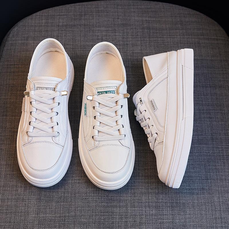 Leather White Shoes Women's New Korean Version All-match Sports Thick Bottom Flat Bottom Breathable Single Shoes