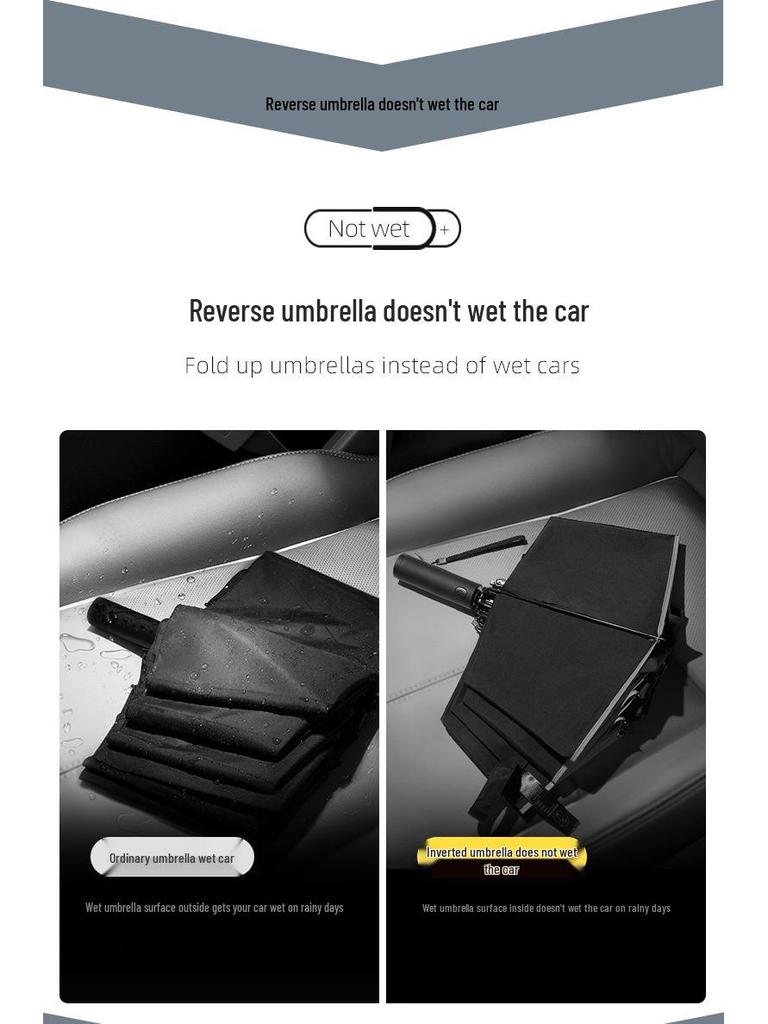 10-Rib Automatic Safety LED Reflective Umbrella with Reverse Close for Sun and Rain Protection