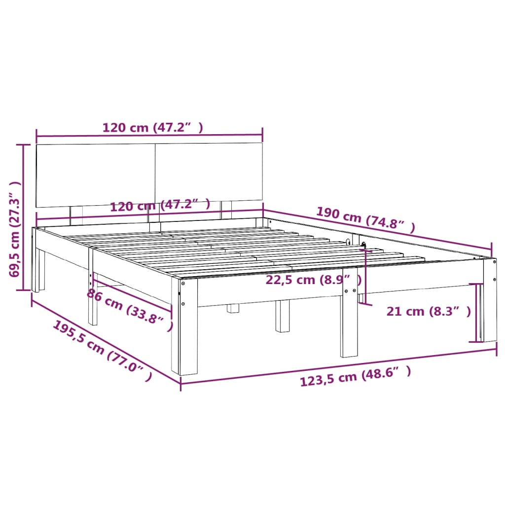 Solid Wood Bed 120 X 190 Cm