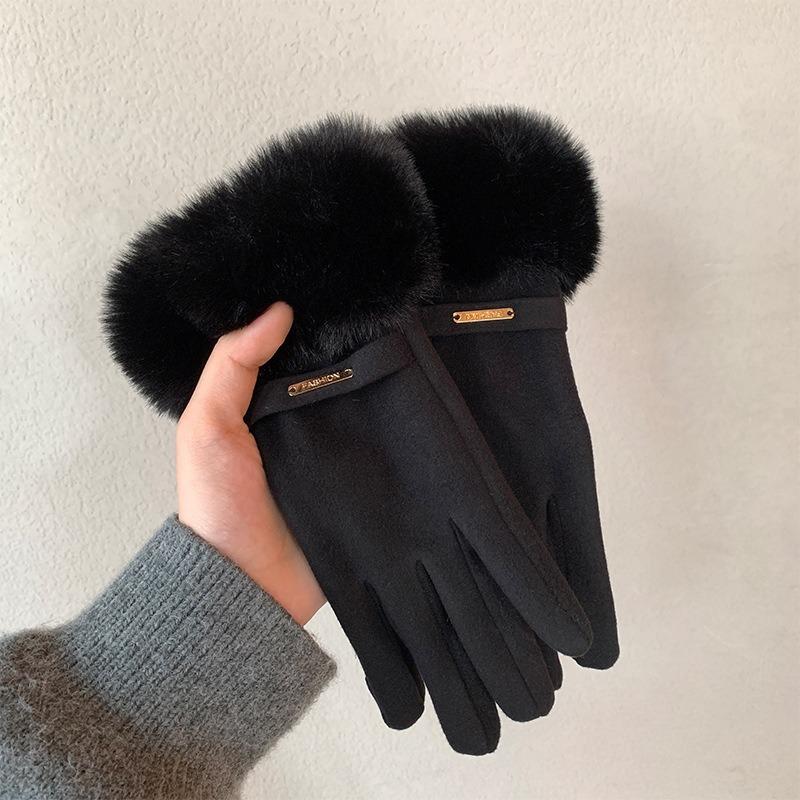 Warm gloves winter women's fleece thickened cute windproof plush cotton gloves riding driving cold