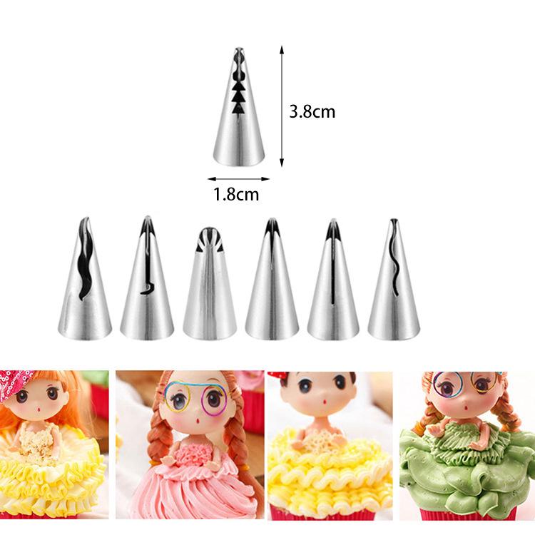 7-Piece Stainless Steel Barbie Doll Skirt Ruffle Piping Tip Set - Food Grade Baking Tools
