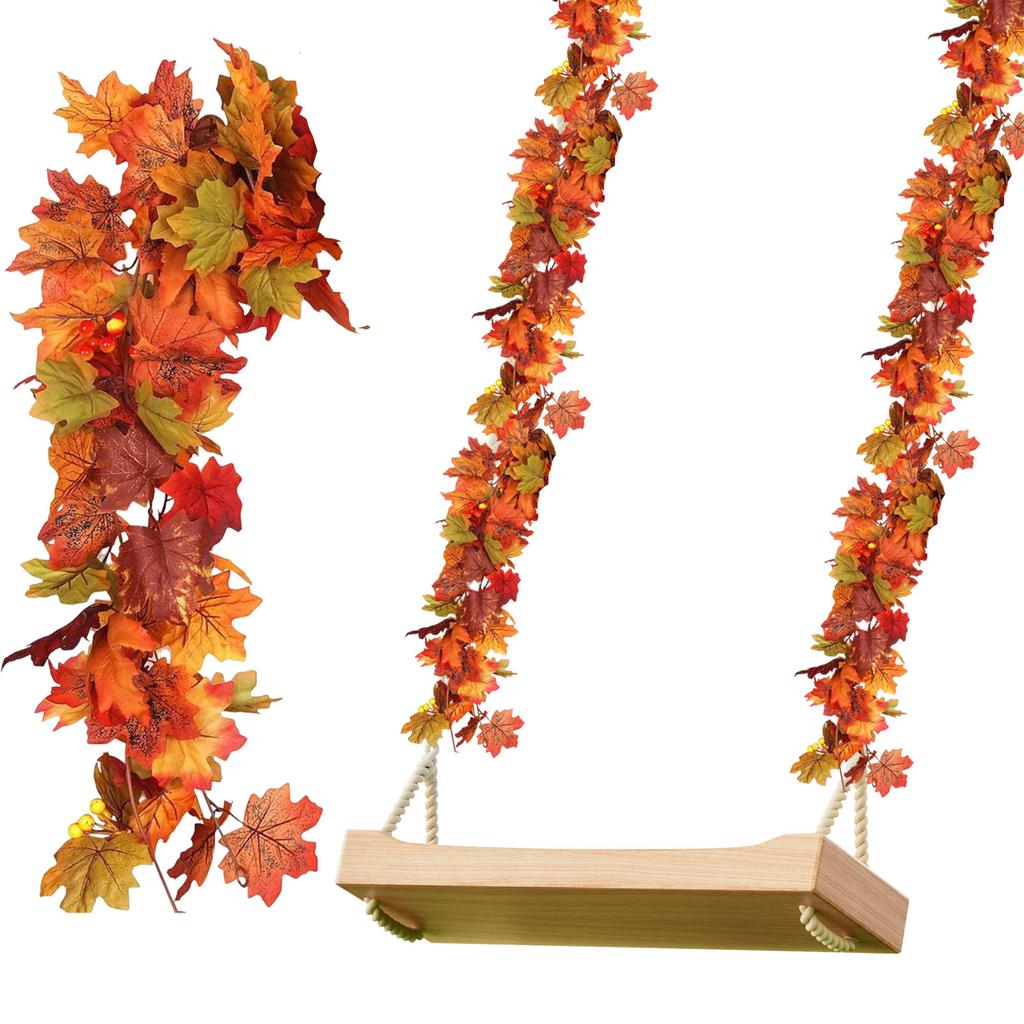 Fall Maple Leaf Garland Multi-Purpose Artificial Autumn Foliage Garland Thanksgiving Door Wreath for Fireplace Party Christmas