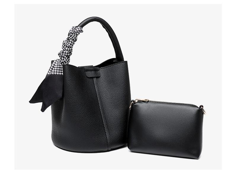 Women's Niche Lychee Pattern Soft Leather Bucket Bag Girls Fashion All-match Portable Vegetable Basket One-shoulder Messenger Bag