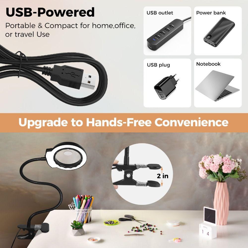 3 Modes Dimmable Magnifier with Light 5X Lighted Desk Lamp Durable Night Clip  Jewelry Making