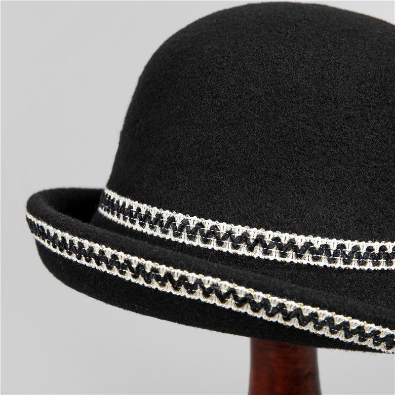 Xiaoxiangfeng retro contrasting webbing upturned top hat autumn and winter mother elegant warm wool knitted fisherman's basin hat