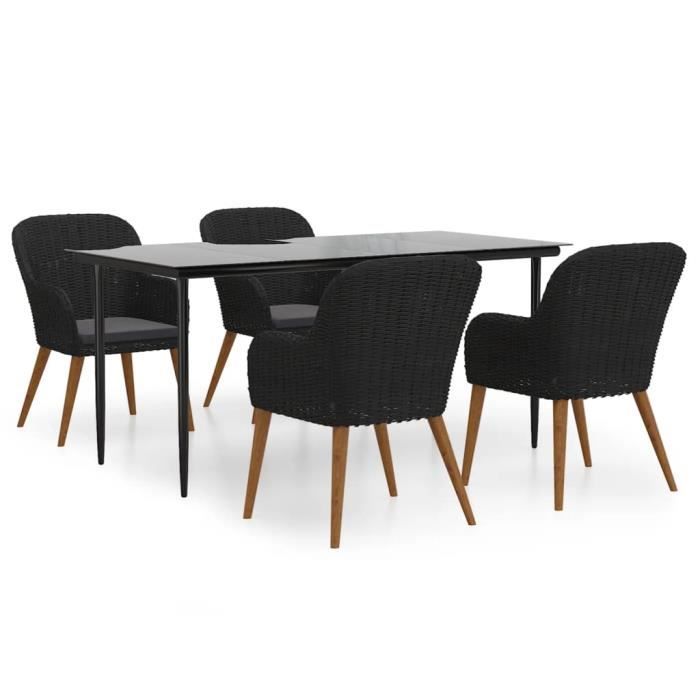 3156726 vidaXL Ensemble de salle à manger de jardin avec coussins 5 pcs Noir