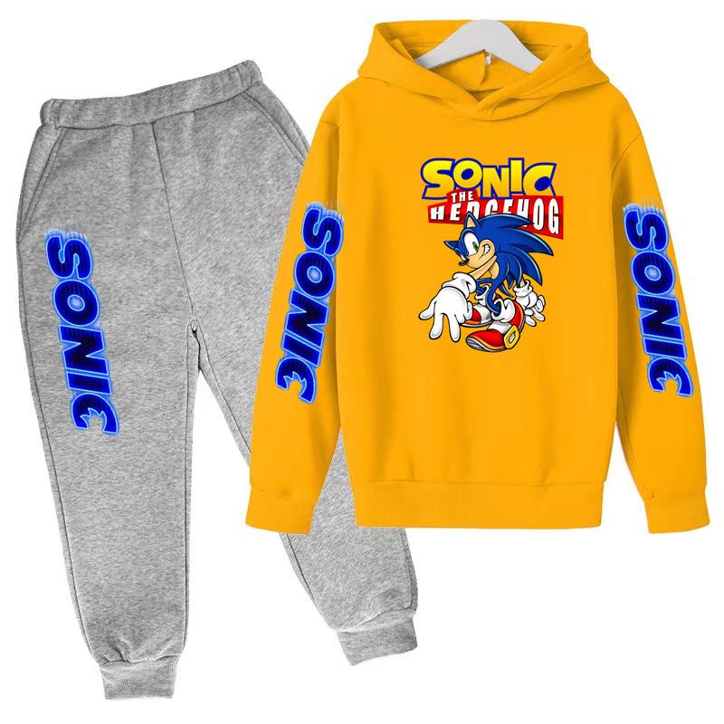 Children's Sportswear Set-Sony Cartoon Animation Printed Hooded Jacket+trousers Comfortable Fit Suitable Boys Girls Aged3to13