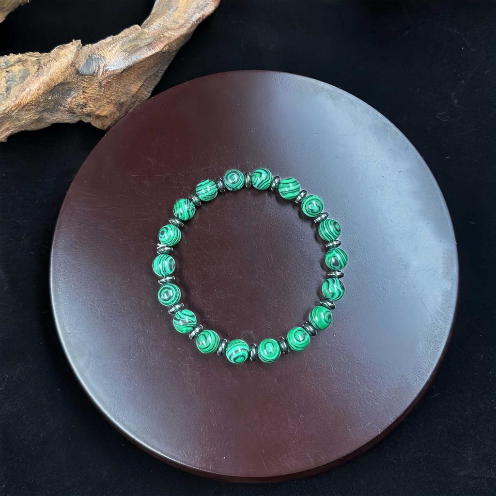 8MM Malachite Black Gallstone Spacer Bracelet Natural Stone Bracelet