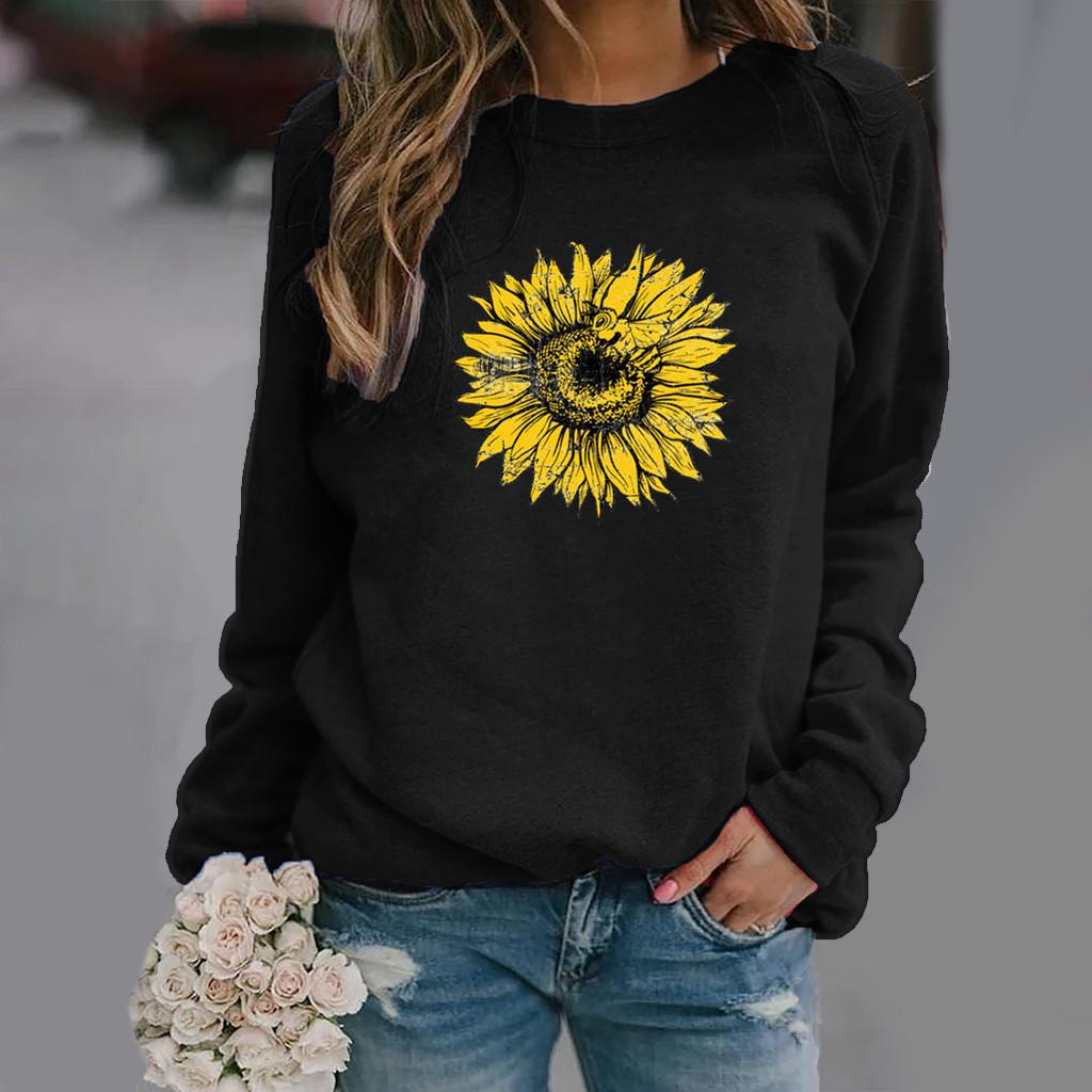 Sunflower Print Women's Round Neck Hoodie