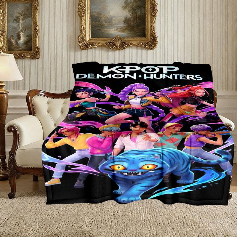 1pz Coperta Kpop Demon Hunters Accogliente, Coperta Stampata Leggera e Resistente, Perfetta per Casa, Divano, Letto, Picnic, Viaggio, Ufficio