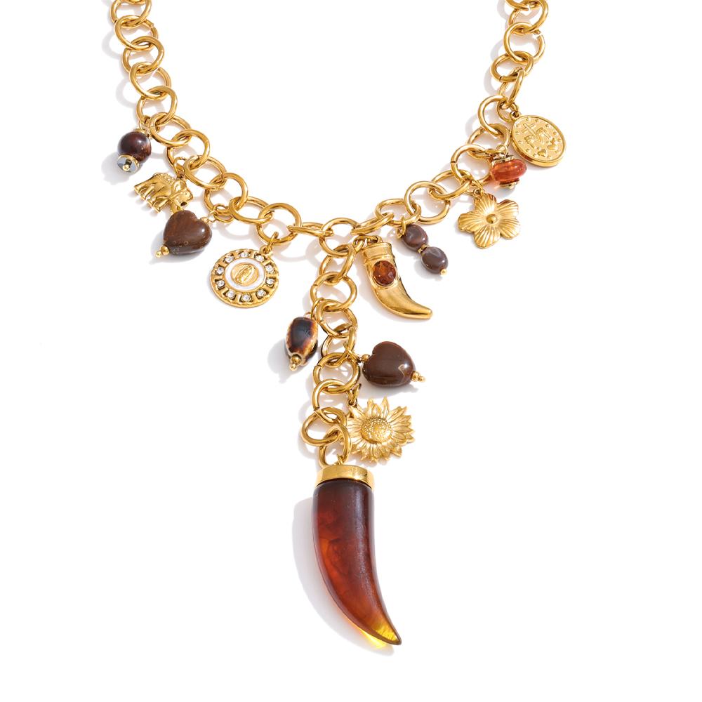 

Yhpup New Design Stainless Steel Acrylic Flower Horn Charms Pendant Statement Necklace 18K Gold PVD Plated Aesthetic Jewelry