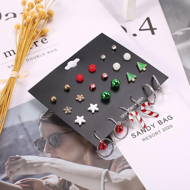 Creative Design Set Earrings, Christmas Tree Alloy Pentagram Earrings
