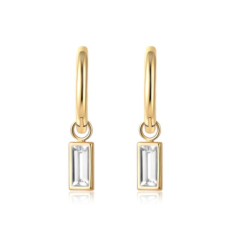 Emerald Cube Zircon Necklace Earrings Titanium Steel Multi-14K Gold Color Lasting