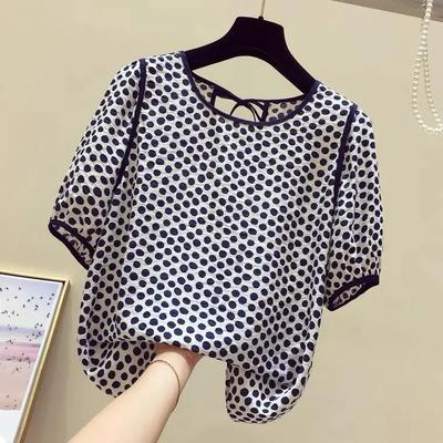 Women's Summer Short Sleeve Polka Dot Chiffon Shirt Short Pretty Age Reducing Top