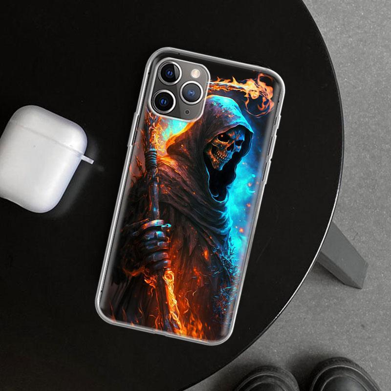Reaper Skull Skeleton Gun Phone Case Cover for iPhone 11 12 13 Mini 14 15 Plus 16 Pro Max 17 Air 7 8 + SE Art Customized Fundas
