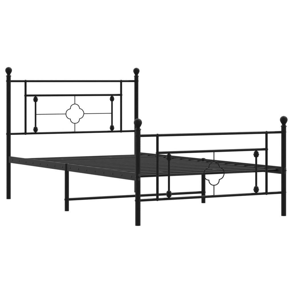 Metal Bed Frame with Headboard and Footboard Black 107 x 203 cm