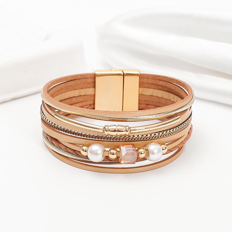 Multilayer Leather Bracelet for Women Boho Wide Wrap Bangle Jewelry Gifts
